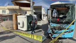 Freni patlayan kamyonun halk otobüsüne çarptığı anlar saniye saniye görüntülendi