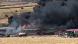 Depoda yangın çıktı, gökyüzünü kara dumanlar kapladı