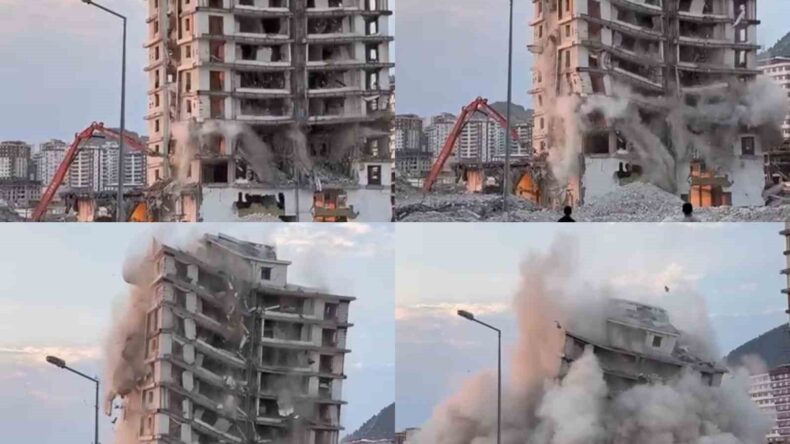 Kahramanmaraş’ta yıkımı yapılan binanın çökme anı kameraya yansıdı