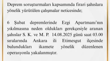 Ezgi Apartmanı Davasında Aranan 2 Şüpheli Yakalandı